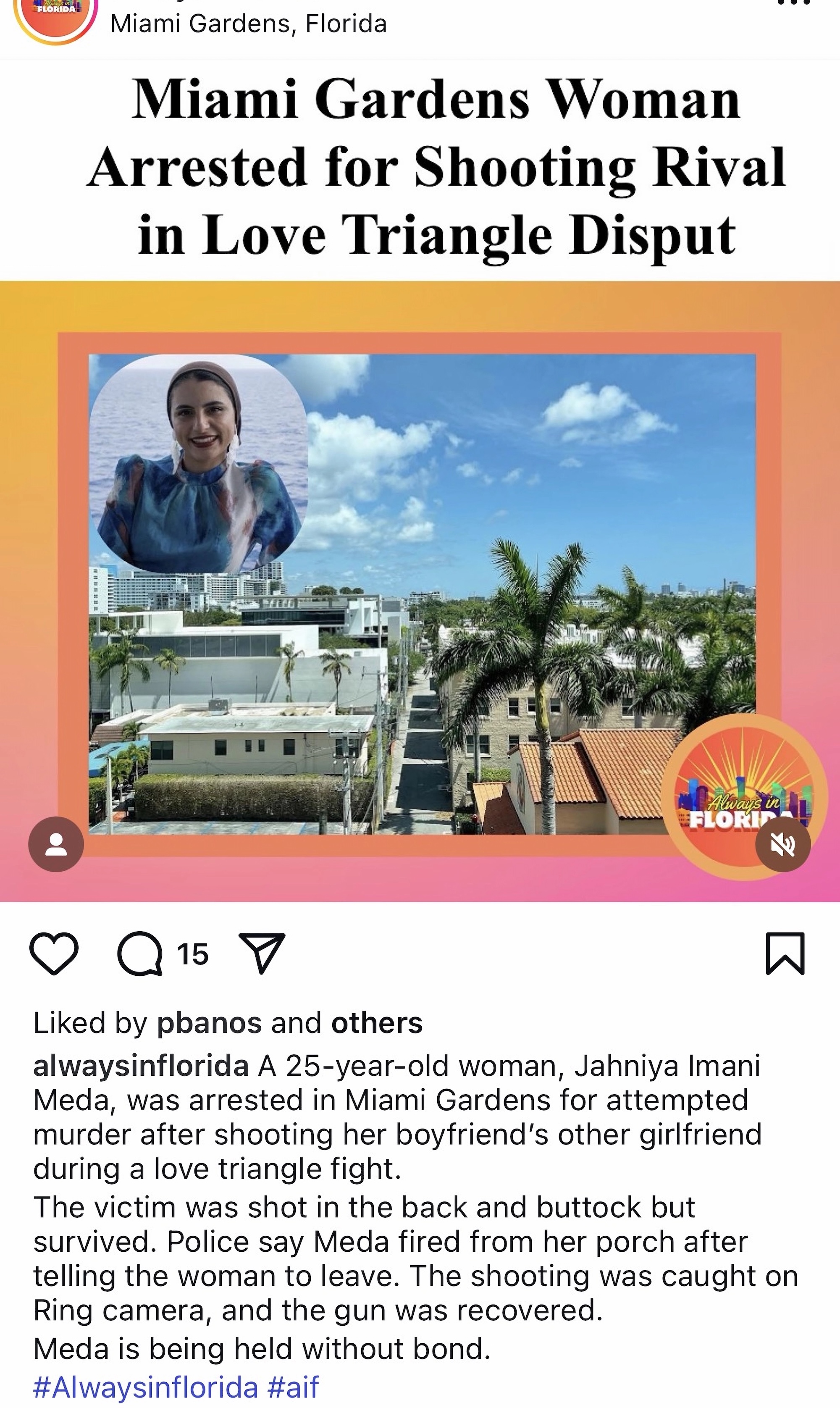 Instagram screenshot of @AlwaysinFlorida's post with Grethel Aguila's headshot and skyline photo of Miami