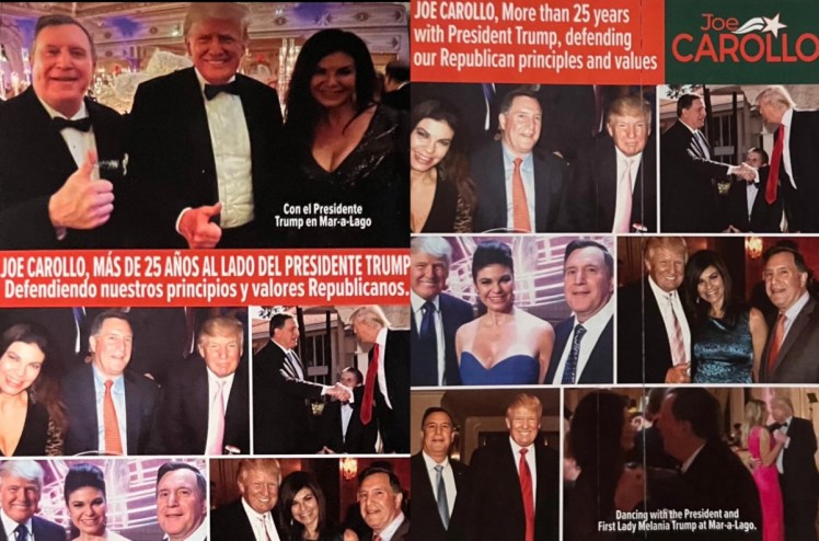 Political mailers from Joe Carollo featuring photos of him and Donald Trump