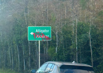 "FUCK ICE" Spray-Painted Onto Alligator Alcatraz Signs