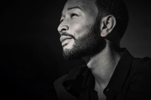 black-and-white close-up portrait of singer John Legend