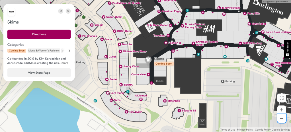 a mall map showing stores at Sawgrass Mills