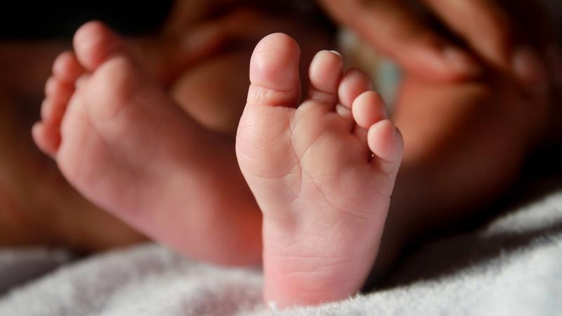 A newborn baby's feet.