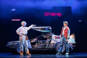 photo of two stage actors performing as Doc Brown and Marty McFly from Back to the Future