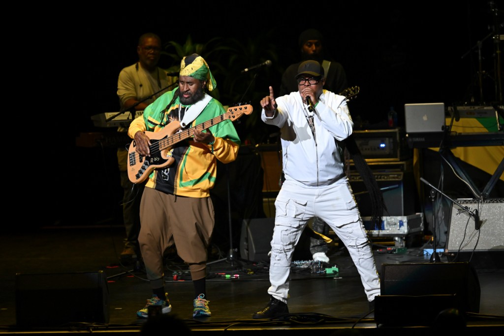 two men performing on stage