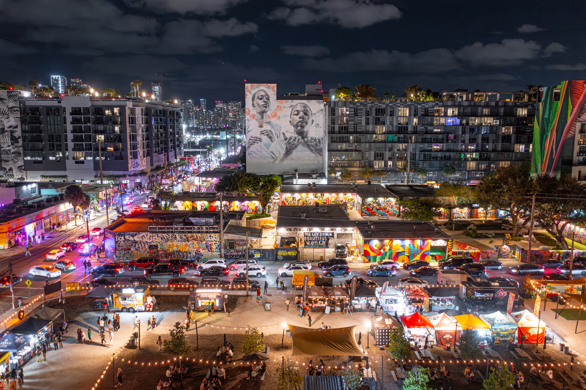 aerial photo of Miami's Wynwood neighborhood and its murals
