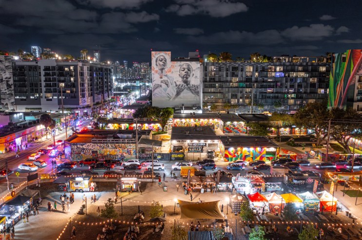 aerial photo of Miami's Wynwood neighborhood and its murals