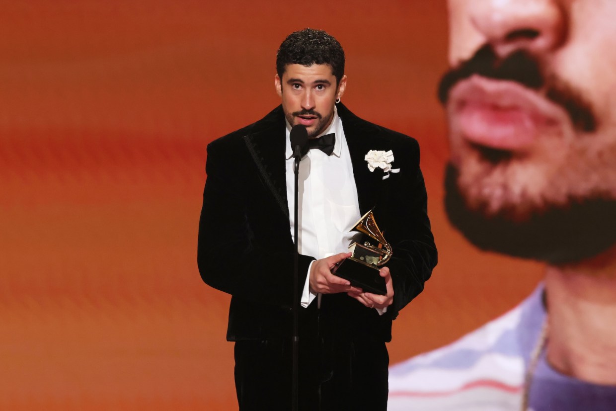 Bad Bunny accepts the Album of the Year award for "DeBÍ TiRAR MáS FOToS" onstage during the 68th GRAMMY Awards at Crypto.com Arena on February 01, 2026 in Los Angeles, California.