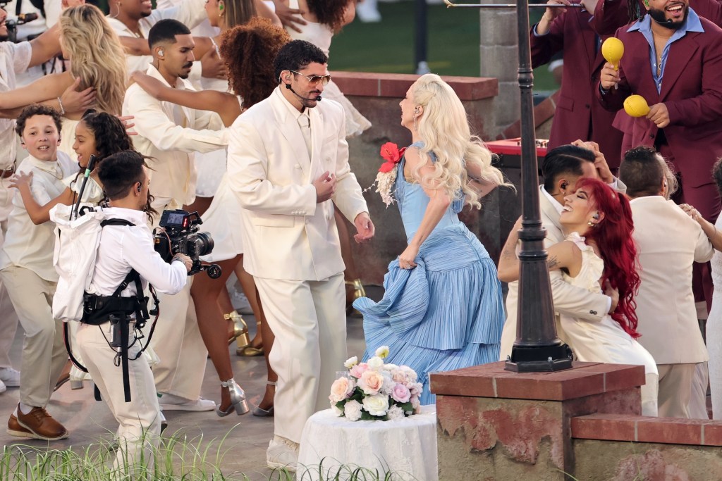 Lady Gaga and Bad Bunny dancing at the Super Bowl 