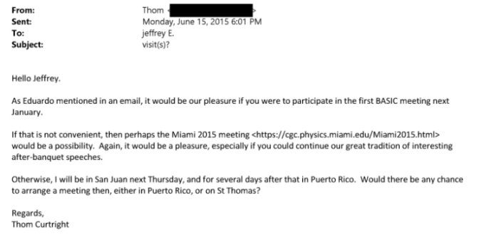 Thomas Curtright email to Jeffrey Epstein