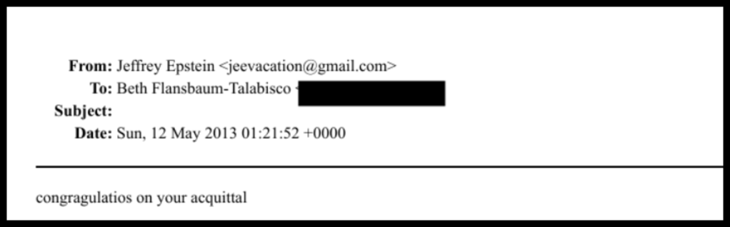 Screenshot of an email from Jeffrey Epstein to Beth Talabisco.