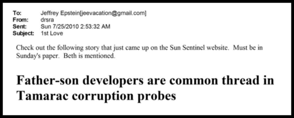 Screenshot of an email from someone named "drsa" to Jeffrey Epstein. 