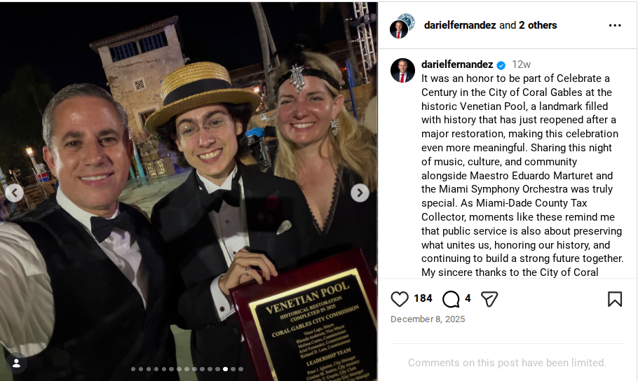 Instagram screenshot of Dariel Ferndadez, Dariel Gonzalez (standing in center and holding a plaque) and another woman.