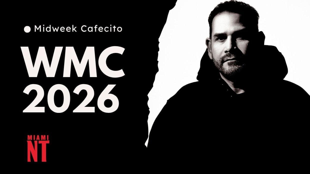 Collage of Winter Music conference Miami with a photo of Junior Sanchez and a Miami New Times Logo