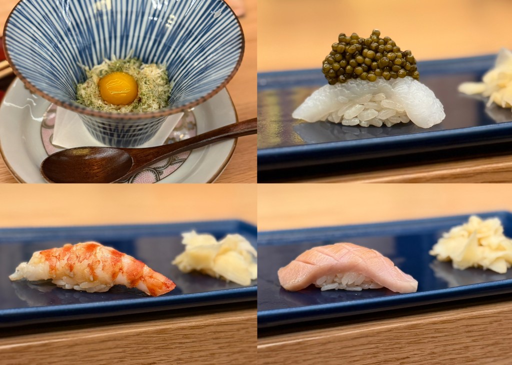 a photo collage of multiple sushi omakase rolls at Ogawa in Miami