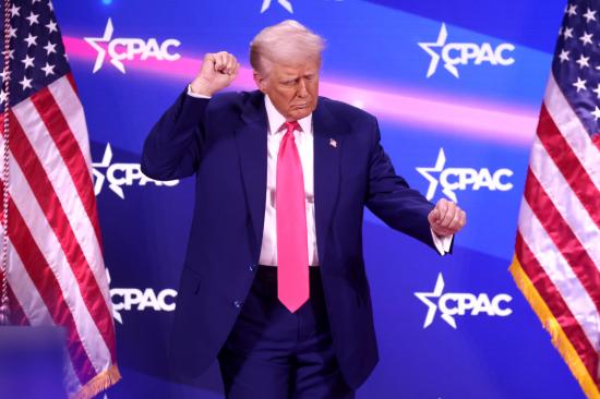 Trump doing his usual two first dance on the stage of CPAC