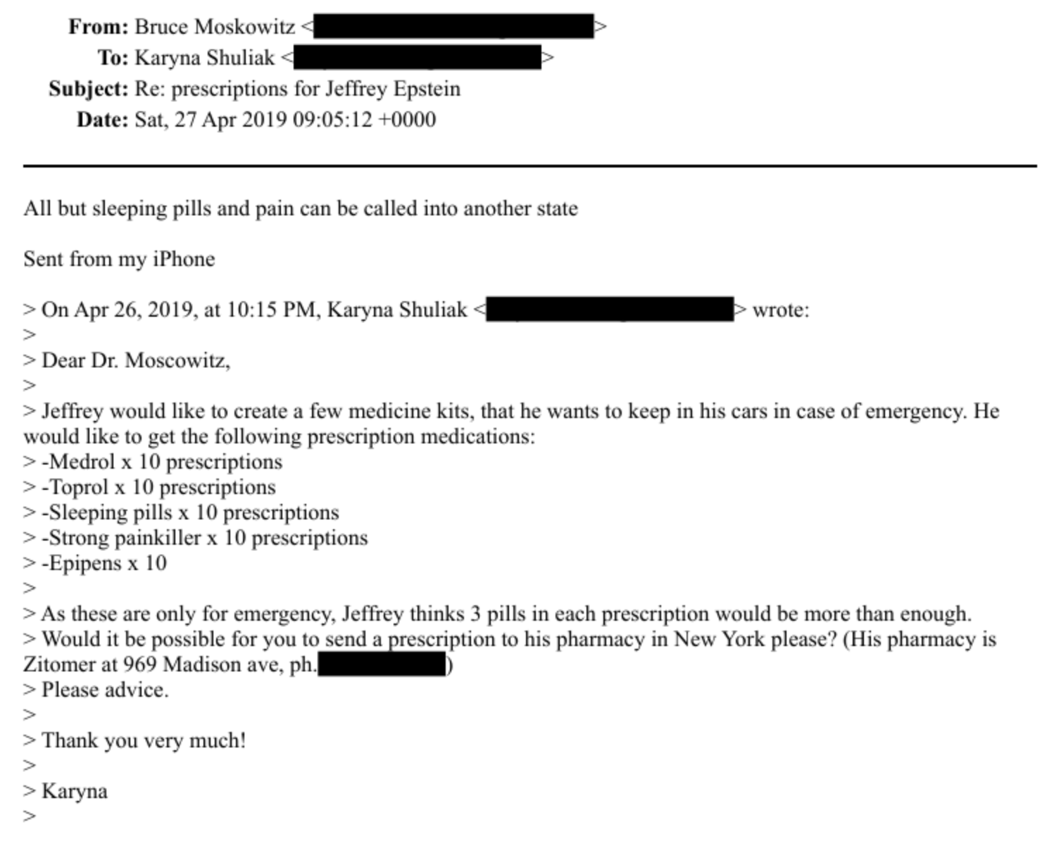 email exchange between an Epstein associate and a doctor regarding medical kits