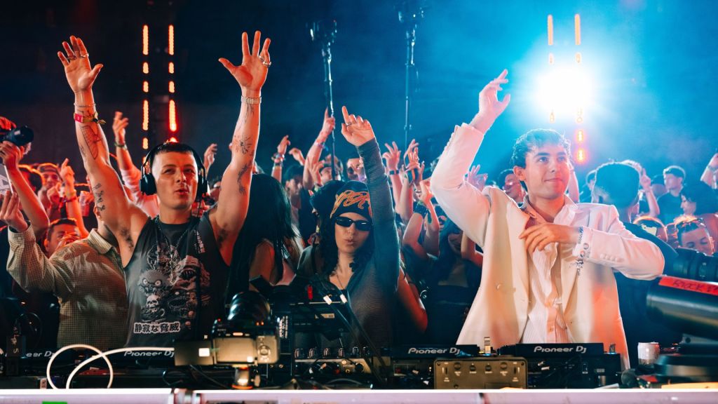 Photo of three Djs playing in Miami during Miami Music Week. 