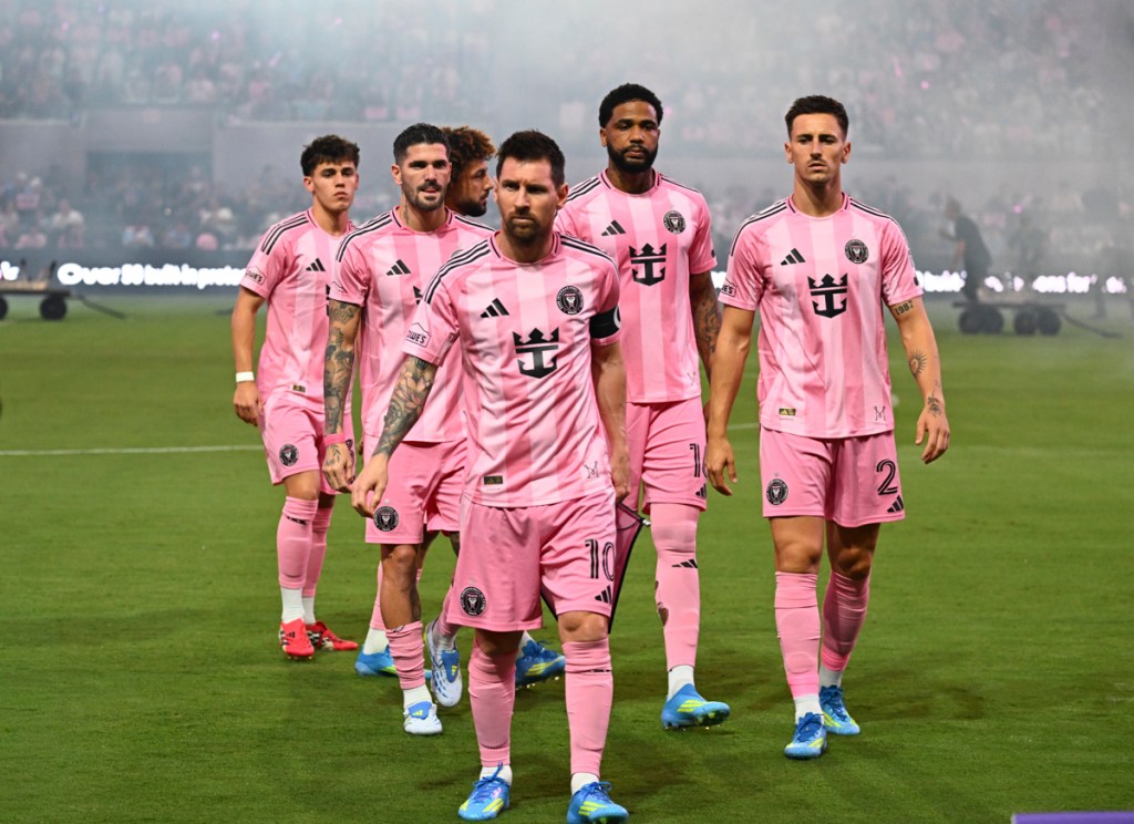 photo of Inter Miami FC team on the field at Nu Stadium in Miami