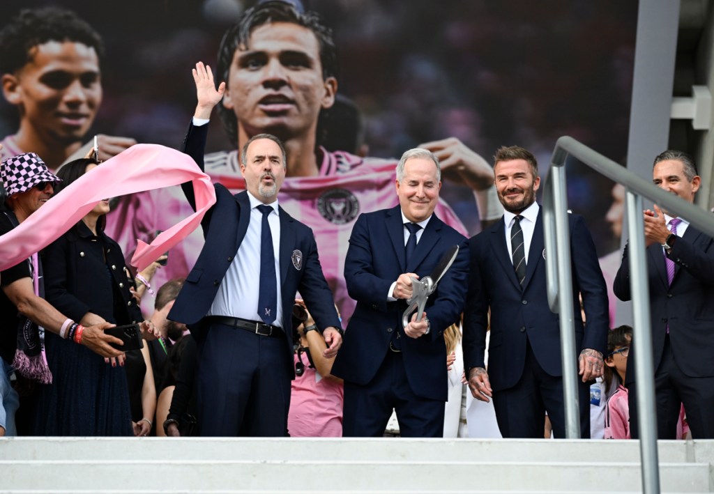 photo of Inter Miami owners cutting the ribbon at Nu Stadium inside Miami Freedom Park