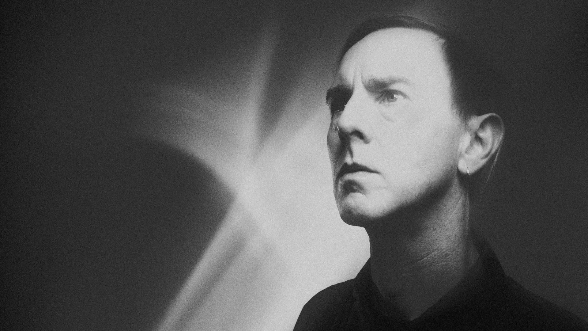 Black and white portrait of Richie Hawtin