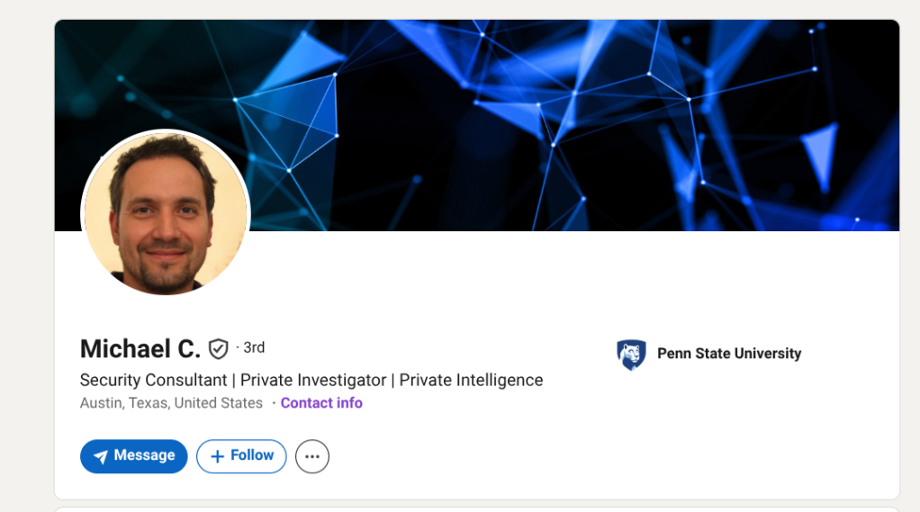 A screenshot of a Linkedin profile of a man named "Michael C."