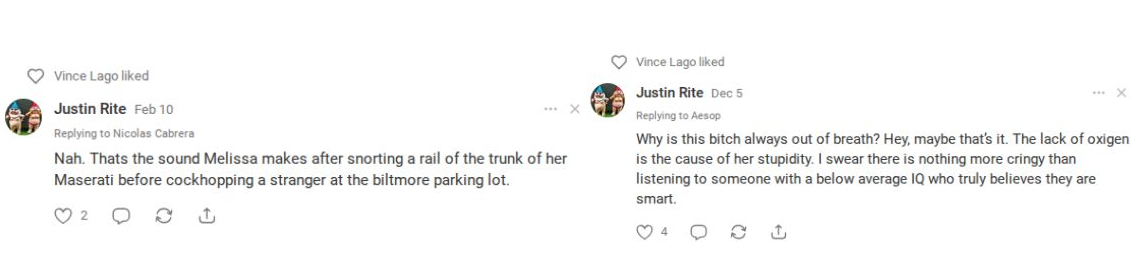side-by-side screenshots of Vince Lago liked comments on Substack