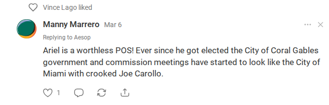 Substack screenshot of a comment Vince Lago's Substack liked