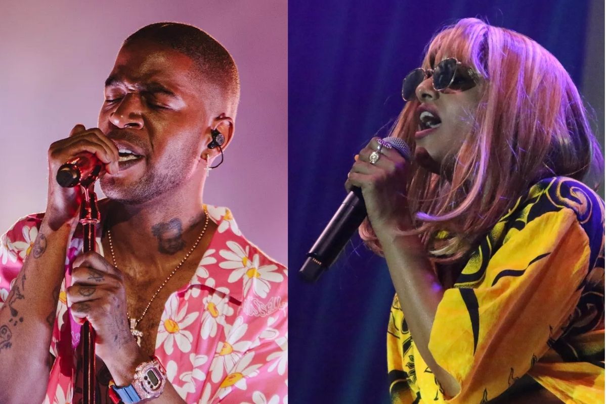 Collage of Kid cudi and M.I.A singing.