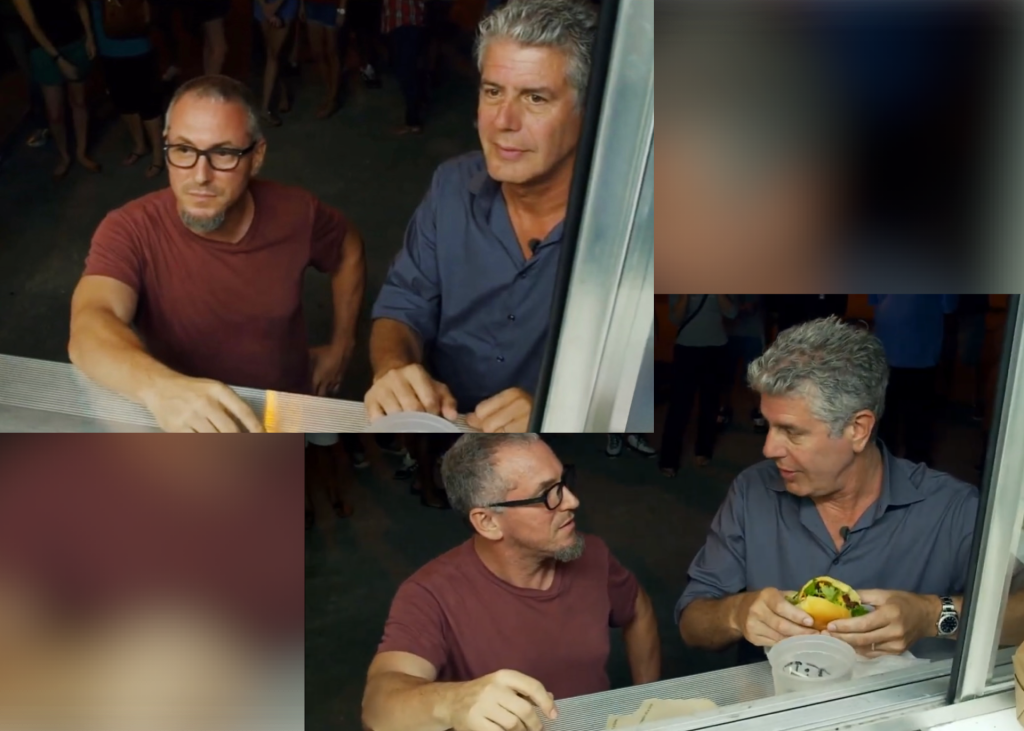 men ordering a t window at night