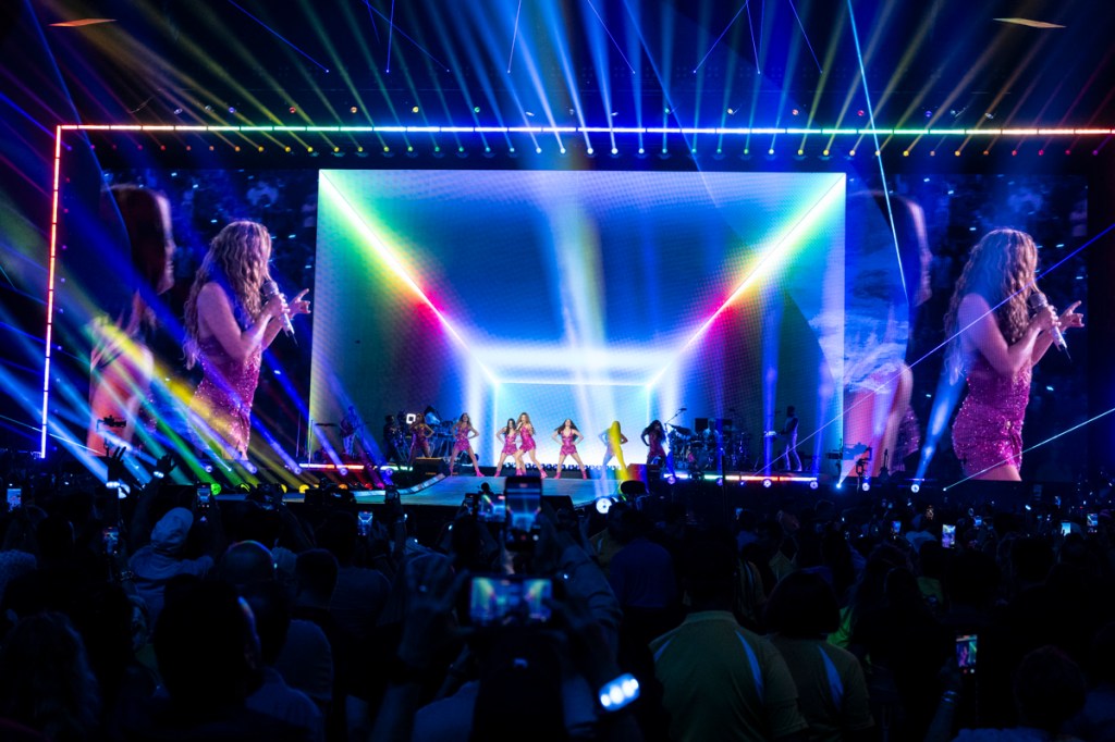 Photo of Shakira performing in Miami on stage with LED lights