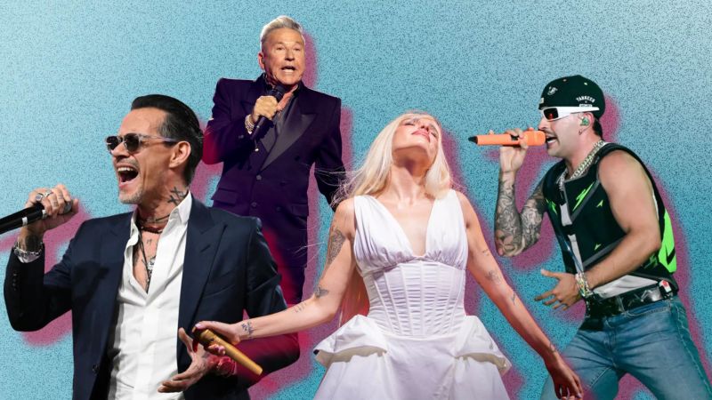 Collage featuring Marc Anthony, Elena Rose, Feid and Ricardo Montaner
