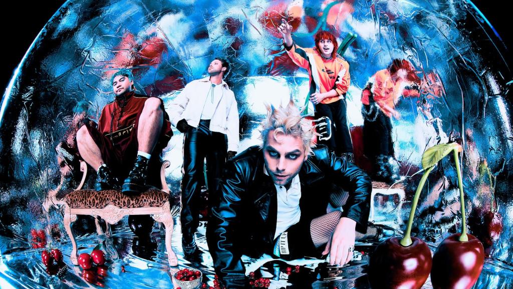 photo of 5 Seconds of Summer posing inside a spherical orb