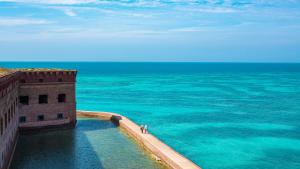 overhead view of Fort Jefferson and ocean at Dry Tortugas National Park