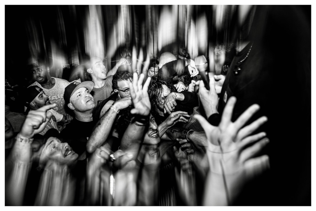 Black and white photo of a crowd during a concert in Miami