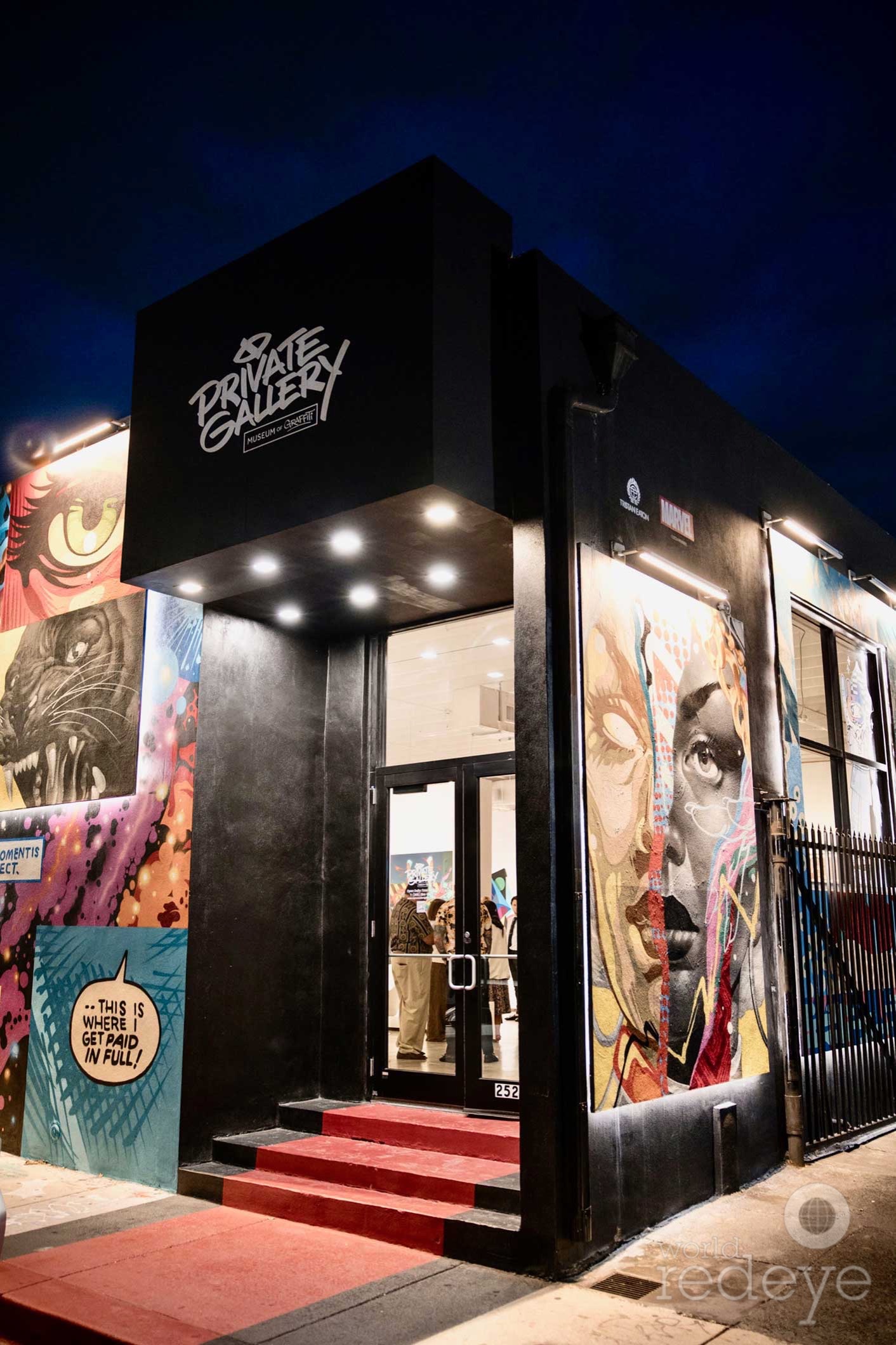 photo of the facade of the Museum of Graffiti at night
