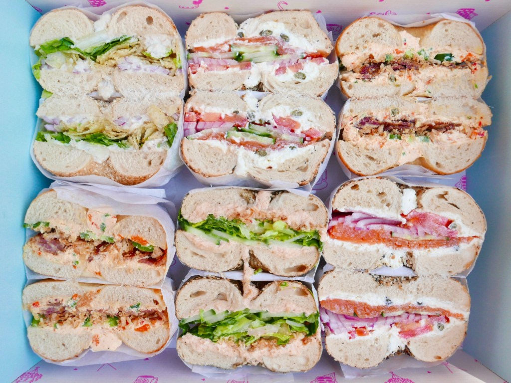 rows of bagel sandwiches