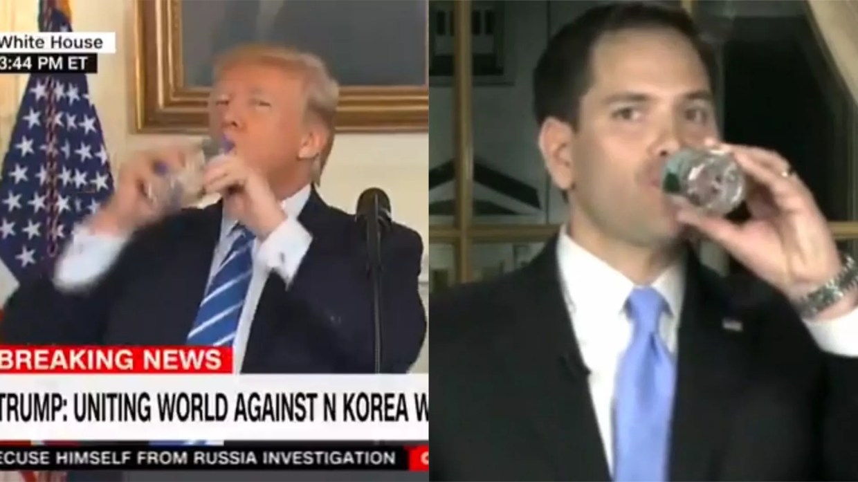 After Mocking Rubio, Trump Sips Water Like Weird Baby Person on TV