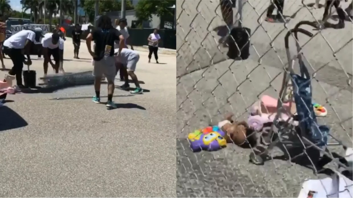 Video: Protesters Stage Mock Baby-Caging Outside Florida Private-Prison Office