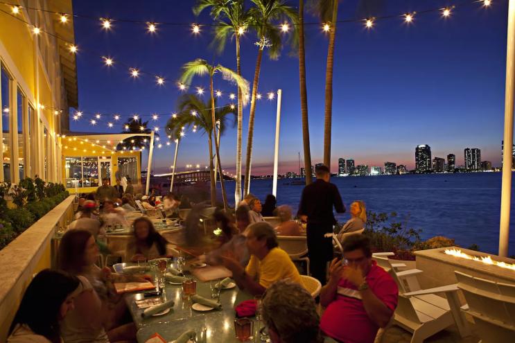 nighttime terrace with people