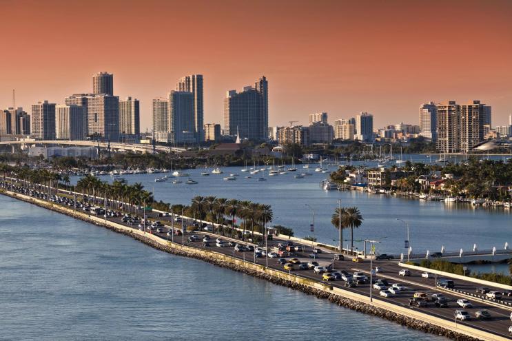 Skyline of Miami at sunset