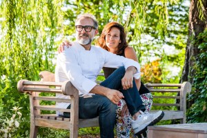 Chef Massimo Botura and his wife Lara Gilmore pose outside.