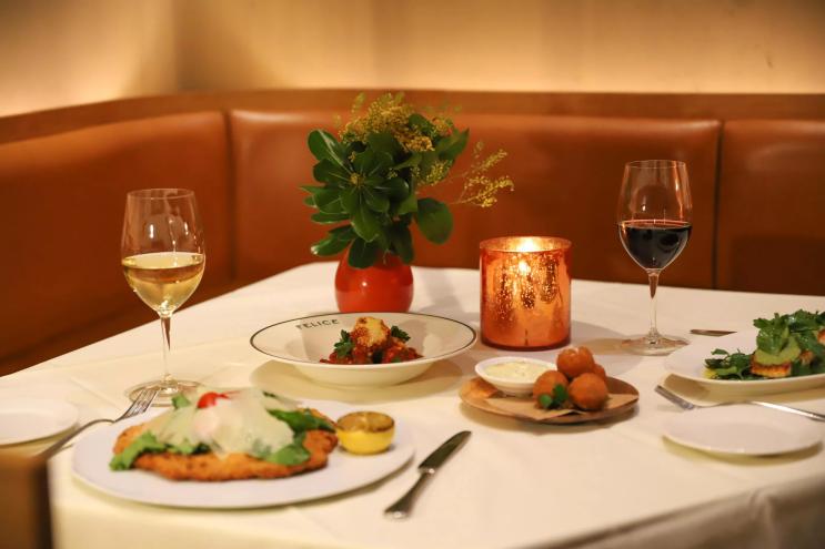 A dining table at a restaurant