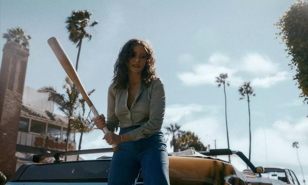 Sofia Vergara's character in <i>Griselda</i> wields a baseball bat — with California palm trees in the background