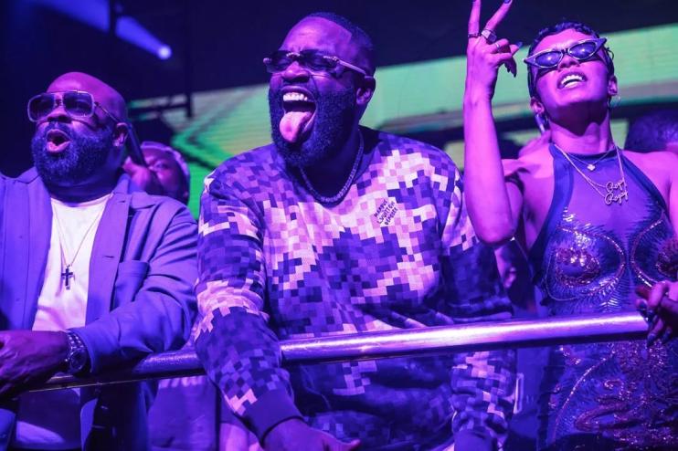 Photo of Breyon Prescott, Meek Mill, Rick Ross, and Cristina Mackey at a Miami club