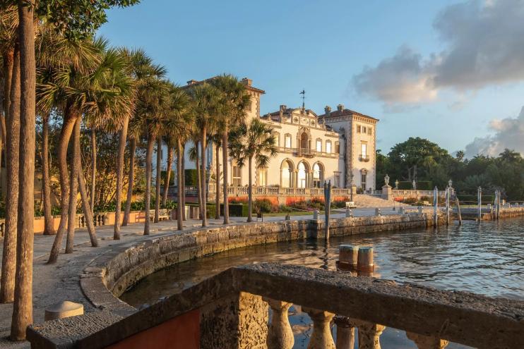 View of a Gilded Age mansion from the bay