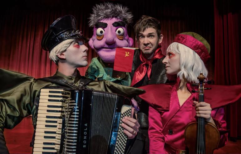 The cast and puppet of The Great Soviet Bucket