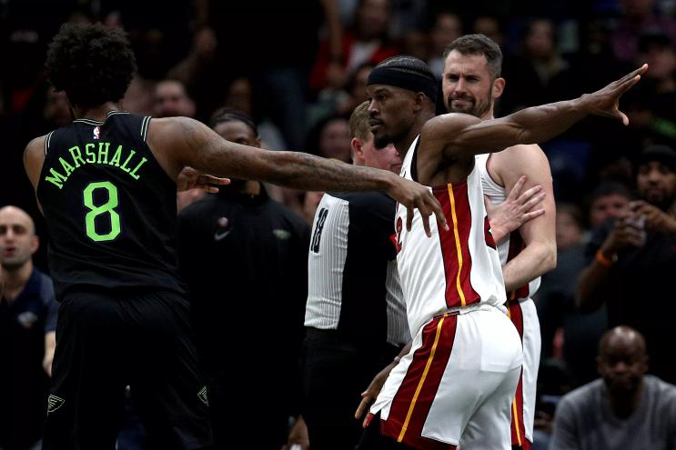 Miami Heat's Jimmy Butler in a fight during a game against the New Orleans Pelicans