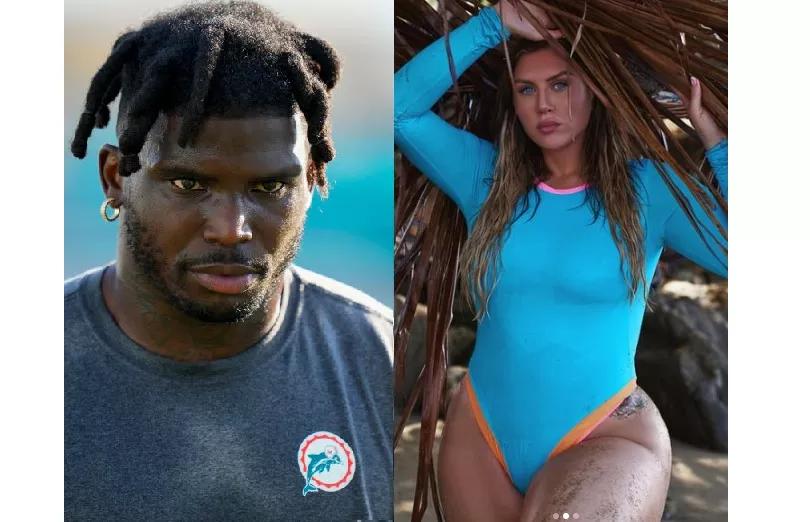 Side-by-side photos of NFL star Tyreek Hill and Instagram model Sophie Hall