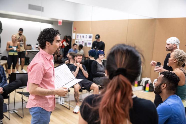 Alex Lacamoire in the rehearsal studio with the cast