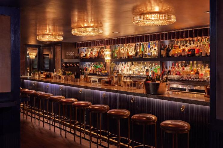 An indoor bar with lighting